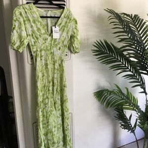 Faithfull the Brand Green Tie-Dye V-Neck Maxi Dress